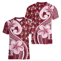 Samoa Teuila Women V-Neck T-Shirt Maroon Samoan Siapo Motifs
