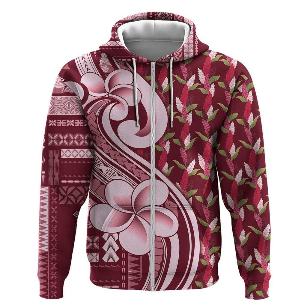 Samoa Teuila Zip Hoodie Maroon Samoan Siapo Motifs LT05 Zip Hoodie Maroon - Polynesian Pride