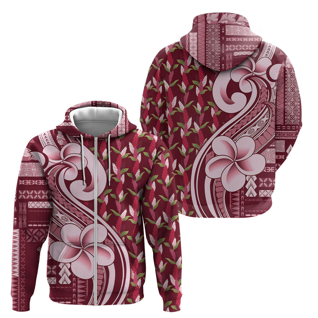Samoa Teuila Zip Hoodie Maroon Samoan Siapo Motifs