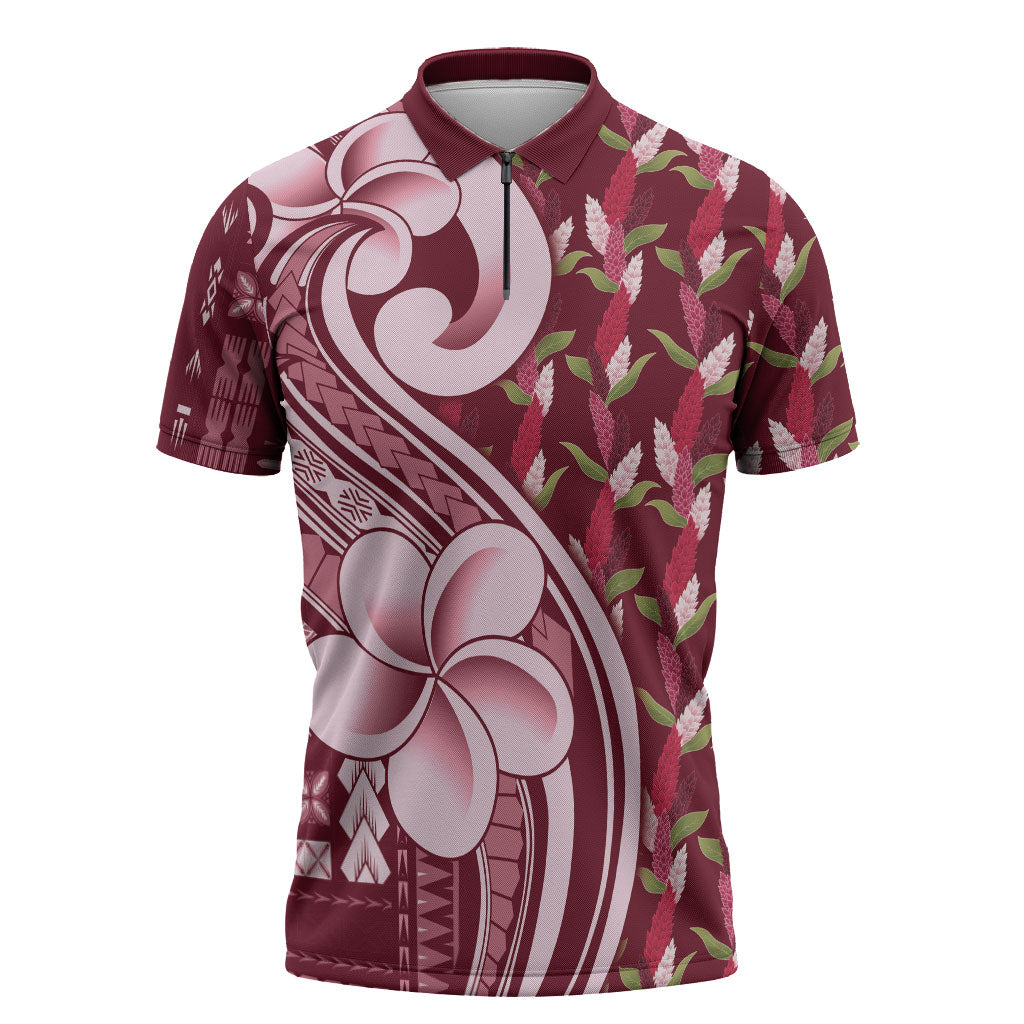Samoa Teuila Zipper Polo Shirt Maroon Samoan Siapo Motifs LT05 Maroon - Polynesian Pride