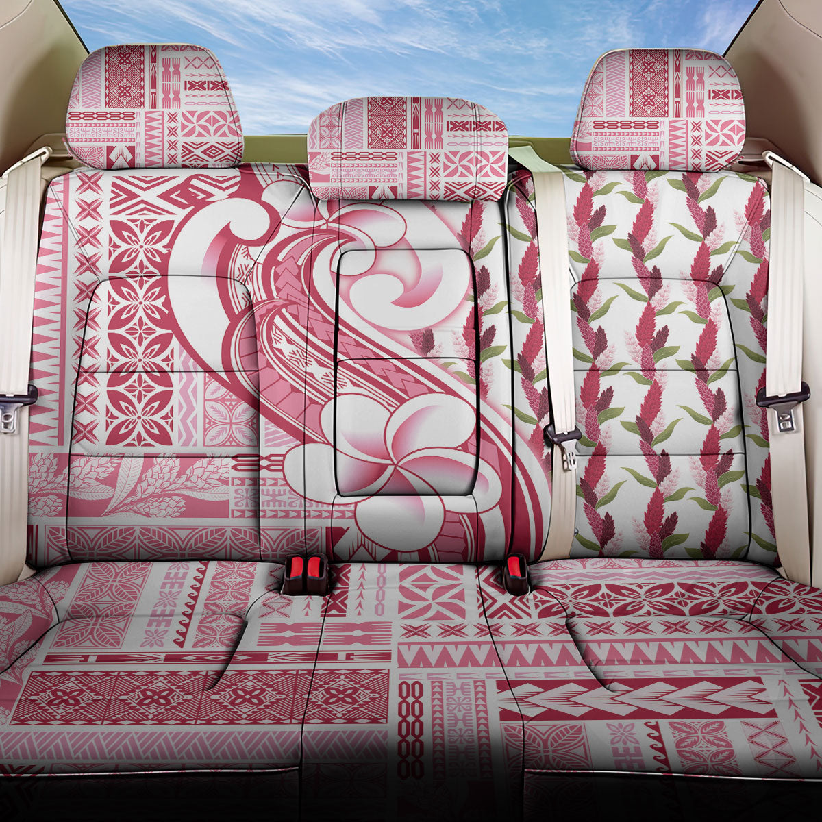Samoa Teuila Back Car Seat Cover White Samoan Siapo Motifs
