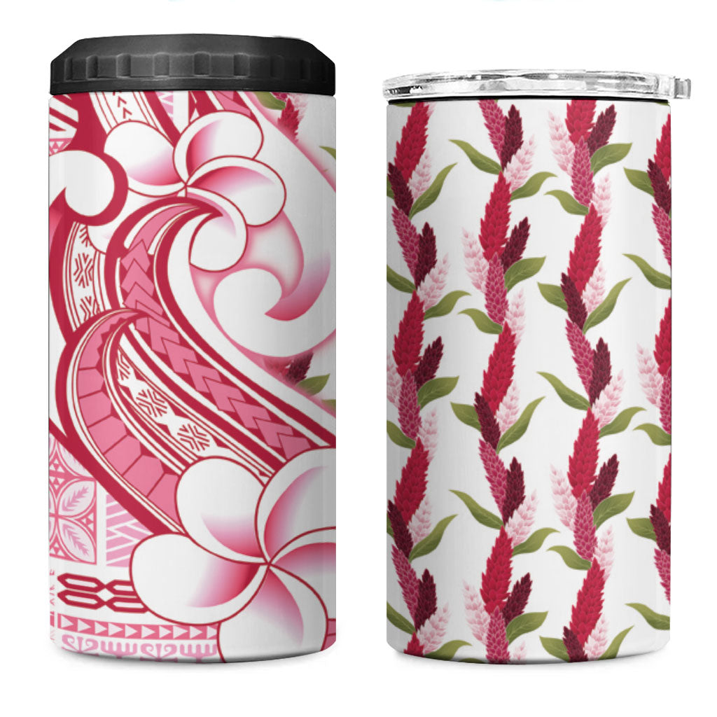 Samoa Teuila 4 in 1 Can Cooler Tumbler White Samoan Siapo Motifs