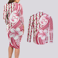 Samoa Teuila Couples Matching Long Sleeve Bodycon Dress and Long Sleeve Button Shirt White Samoan Siapo Motifs