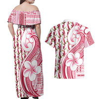 Samoa Teuila Couples Matching Off Shoulder Maxi Dress and Hawaiian Shirt White Samoan Siapo Motifs