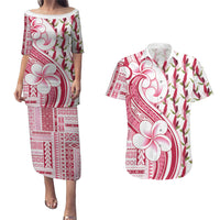 Samoa Teuila Couples Matching Puletasi and Hawaiian Shirt White Samoan Siapo Motifs