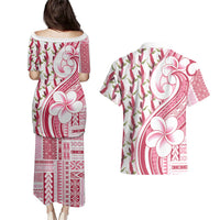 Samoa Teuila Couples Matching Puletasi and Hawaiian Shirt White Samoan Siapo Motifs