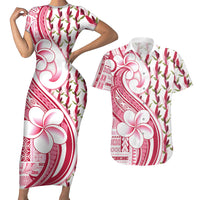 Samoa Teuila Couples Matching Short Sleeve Bodycon Dress and Hawaiian Shirt White Samoan Siapo Motifs