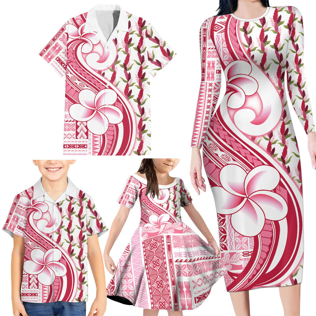 Samoa Teuila Family Matching Long Sleeve Bodycon Dress and Hawaiian Shirt White Samoan Siapo Motifs LT05 - Polynesian Pride