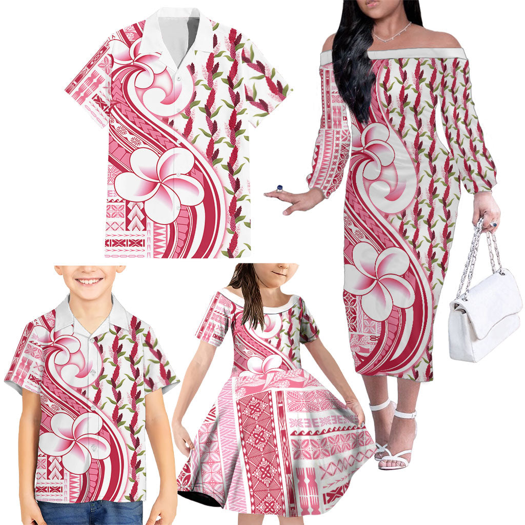 Samoa Teuila Family Matching Off The Shoulder Long Sleeve Dress and Hawaiian Shirt White Samoan Siapo Motifs LT05 - Polynesian Pride