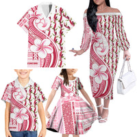 Samoa Teuila Family Matching Off The Shoulder Long Sleeve Dress and Hawaiian Shirt White Samoan Siapo Motifs