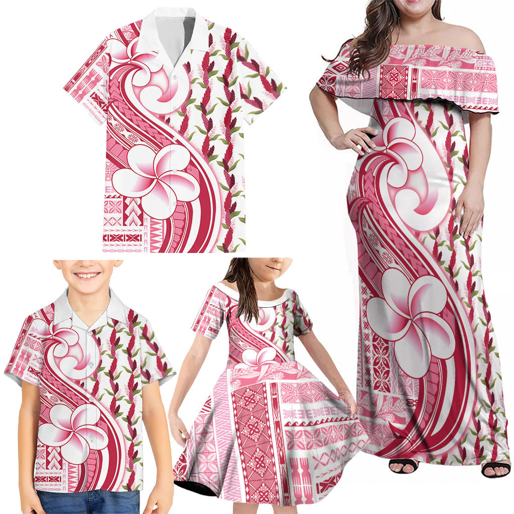 Samoa Teuila Family Matching Off Shoulder Maxi Dress and Hawaiian Shirt White Samoan Siapo Motifs LT05 - Polynesian Pride