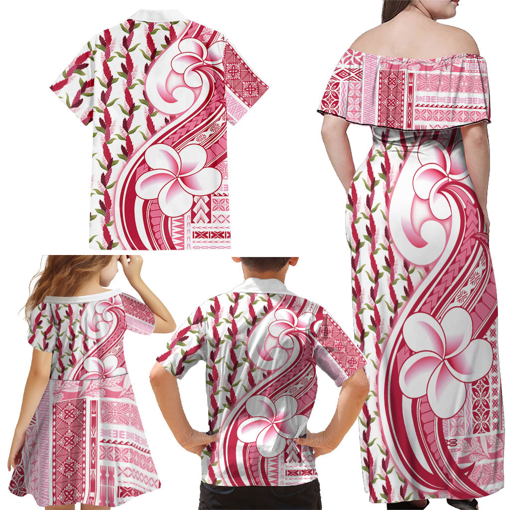 Samoa Teuila Family Matching Off Shoulder Maxi Dress and Hawaiian Shirt White Samoan Siapo Motifs