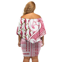Samoa Teuila Family Matching Off Shoulder Short Dress and Hawaiian Shirt White Samoan Siapo Motifs