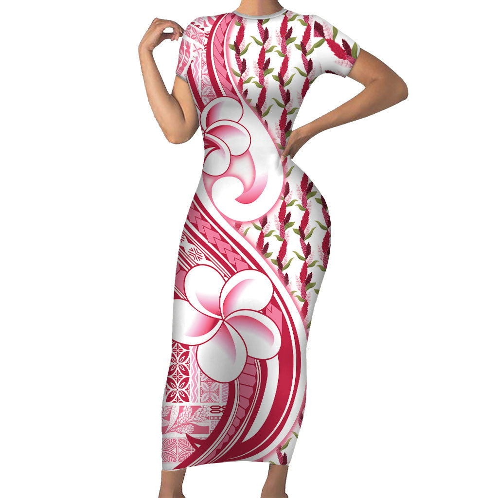 Samoa Teuila Family Matching Short Sleeve Bodycon Dress and Hawaiian Shirt White Samoan Siapo Motifs