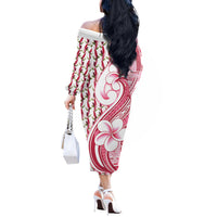 Samoa Teuila Off The Shoulder Long Sleeve Dress White Samoan Siapo Motifs