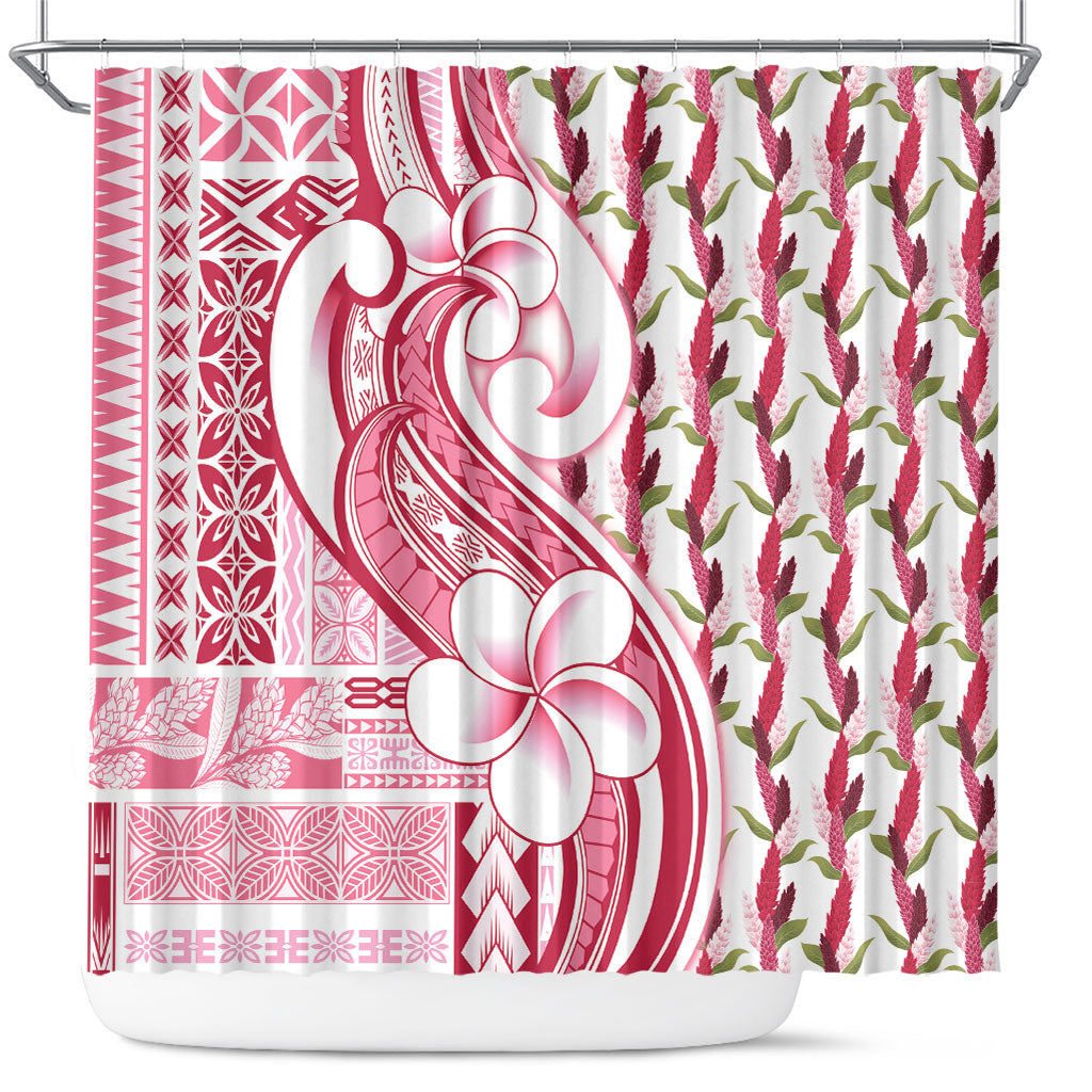 Samoa Teuila Shower Curtain White Samoan Siapo Motifs LT05 White - Polynesian Pride