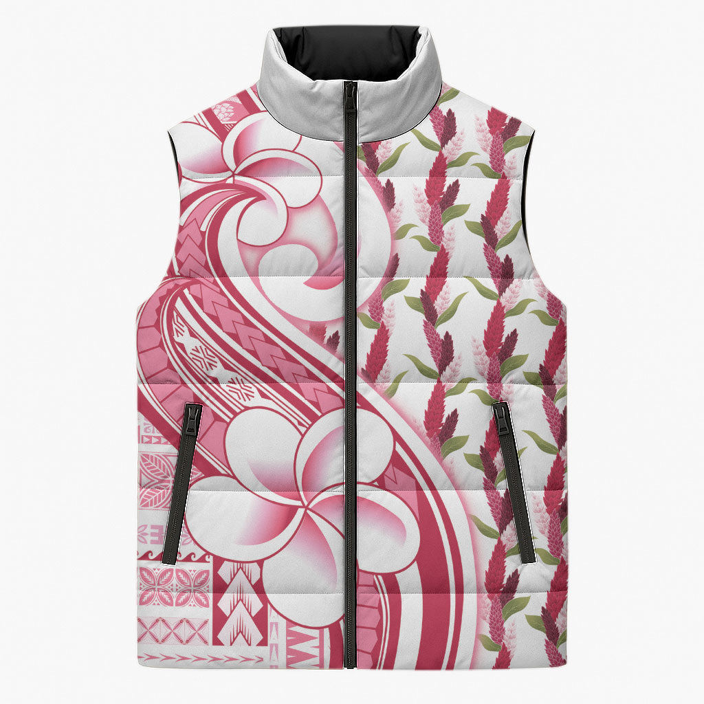 Samoa Teuila Sleeveless Puffer Jacket White Samoan Siapo Motifs LT05 Unisex White - Polynesian Pride