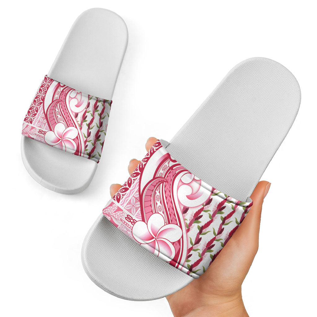 Samoa Teuila Slide Sandals White Samoan Siapo Motifs