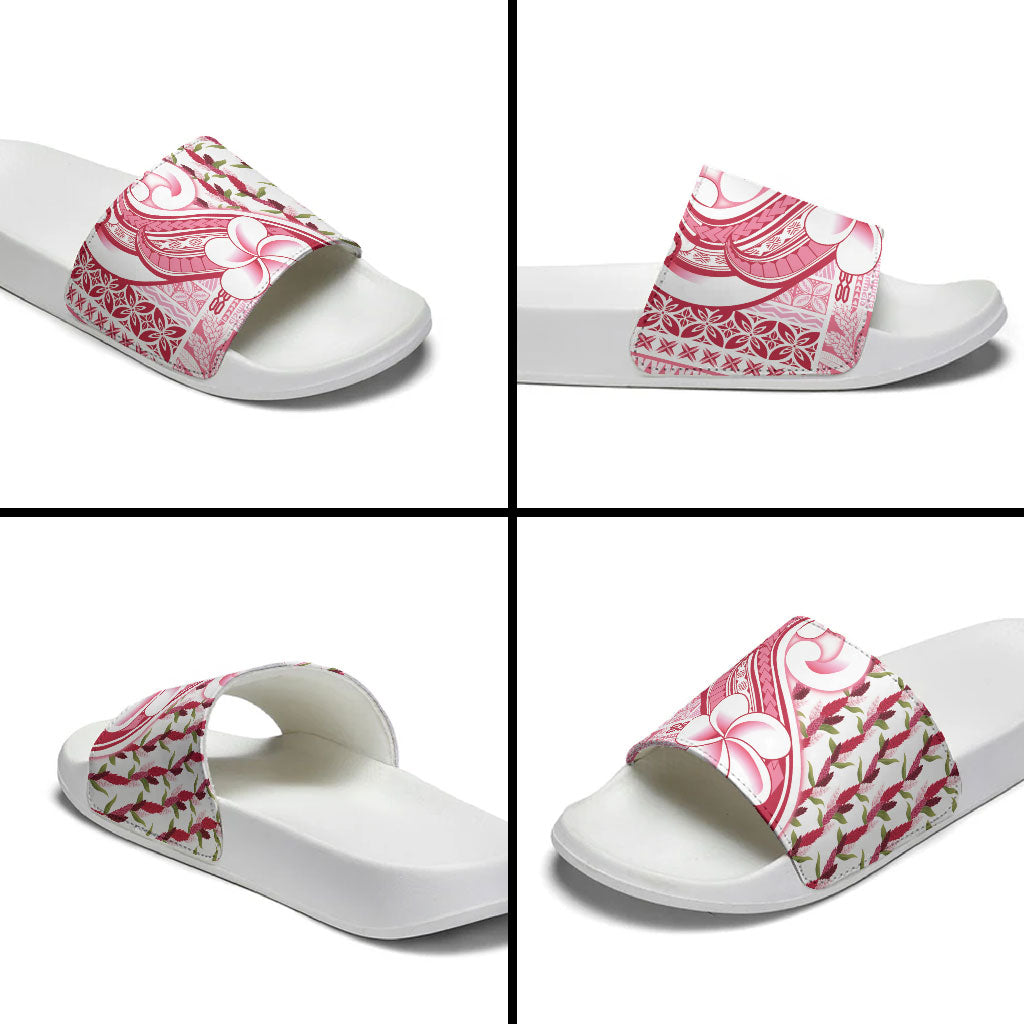 Samoa Teuila Slide Sandals White Samoan Siapo Motifs