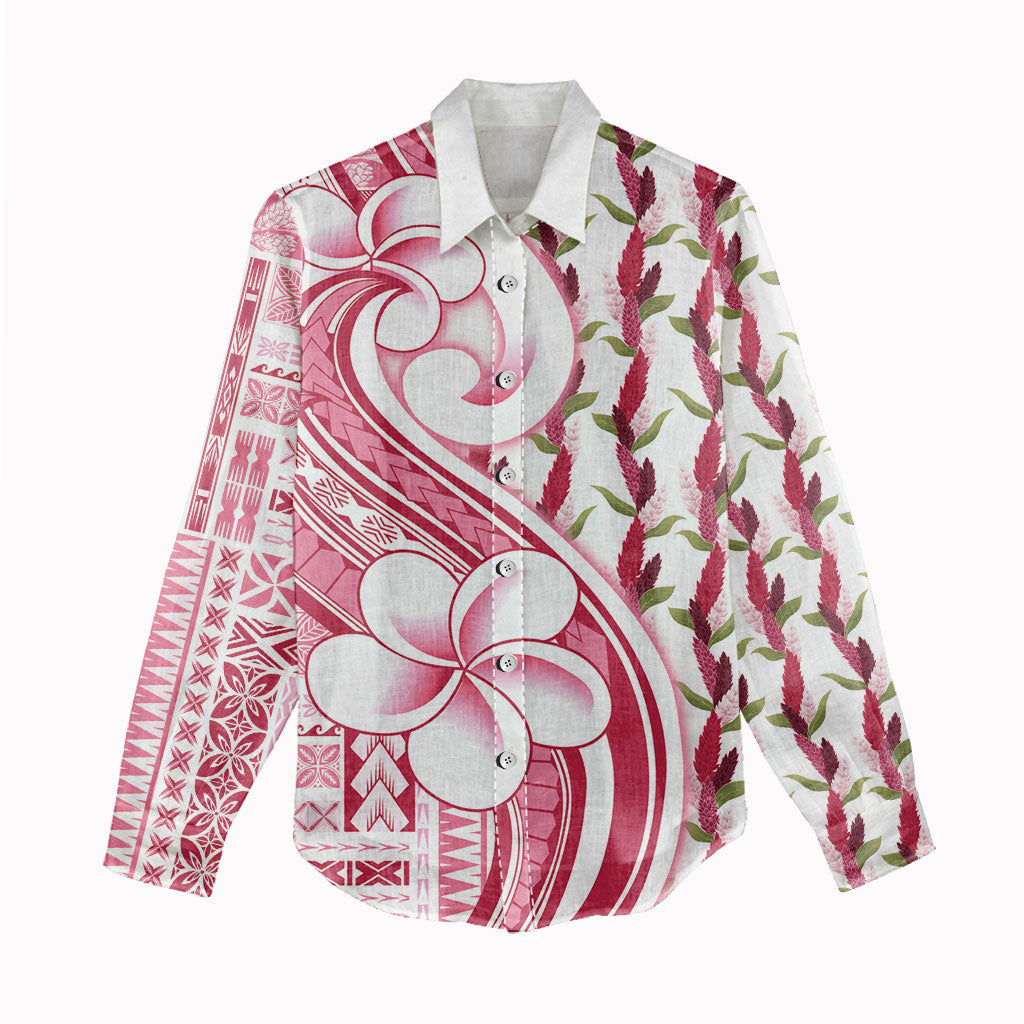 Samoa Teuila Women Casual Shirt White Samoan Siapo Motifs