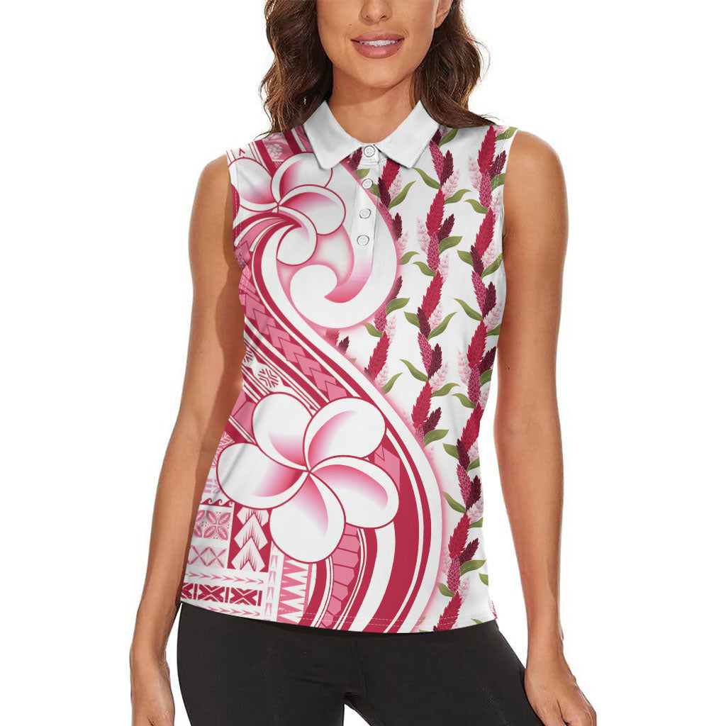 Samoa Teuila Women Sleeveless Polo Shirt White Samoan Siapo Motifs