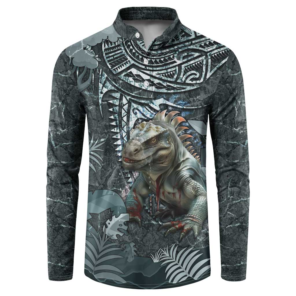 Hawaii Mo'o Lizard God Button Sweatshirt Polynesian Style LT05 Green - Polynesian Pride
