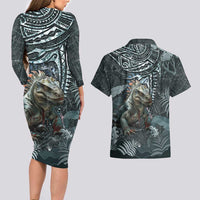 Hawaii Mo'o Lizard God Couples Matching Long Sleeve Bodycon Dress and Hawaiian Shirt Polynesian Style LT05 - Polynesian Pride