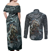 Hawaii Mo'o Lizard God Couples Matching Off Shoulder Maxi Dress and Long Sleeve Button Shirt Polynesian Style LT05 - Polynesian Pride