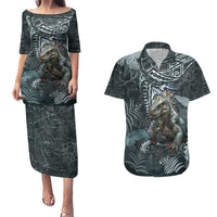 Hawaii Mo'o Lizard God Couples Matching Puletasi and Hawaiian Shirt Polynesian Style LT05 Green - Polynesian Pride