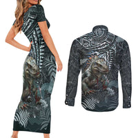 Hawaii Mo'o Lizard God Couples Matching Short Sleeve Bodycon Dress and Long Sleeve Button Shirt Polynesian Style LT05 - Polynesian Pride