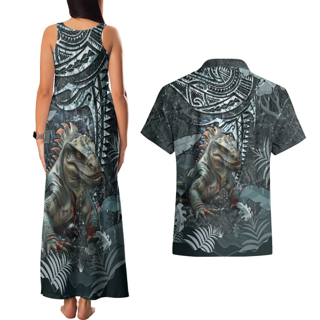 Hawaii Mo'o Lizard God Couples Matching Tank Maxi Dress and Hawaiian Shirt Polynesian Style LT05 - Polynesian Pride