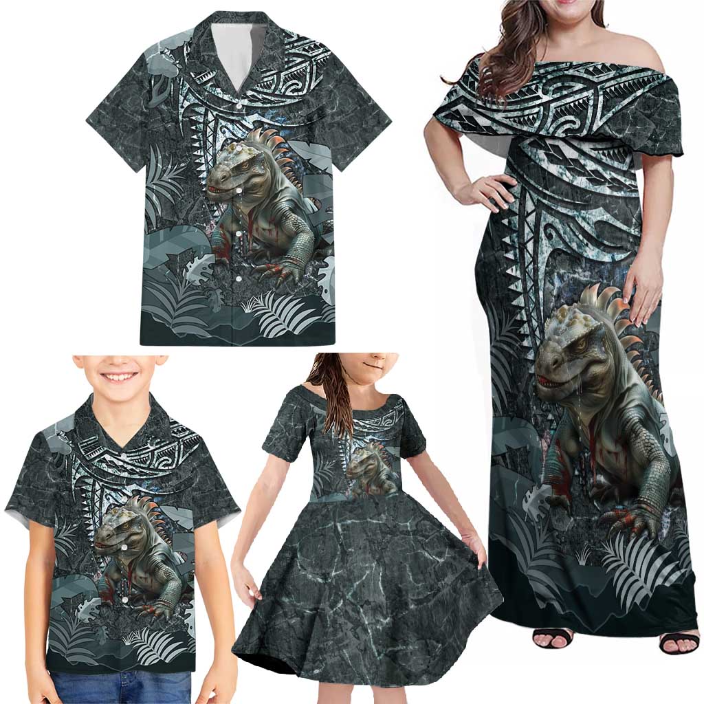 Hawaii Mo'o Lizard God Family Matching Off Shoulder Maxi Dress and Hawaiian Shirt Polynesian Style LT05 - Polynesian Pride
