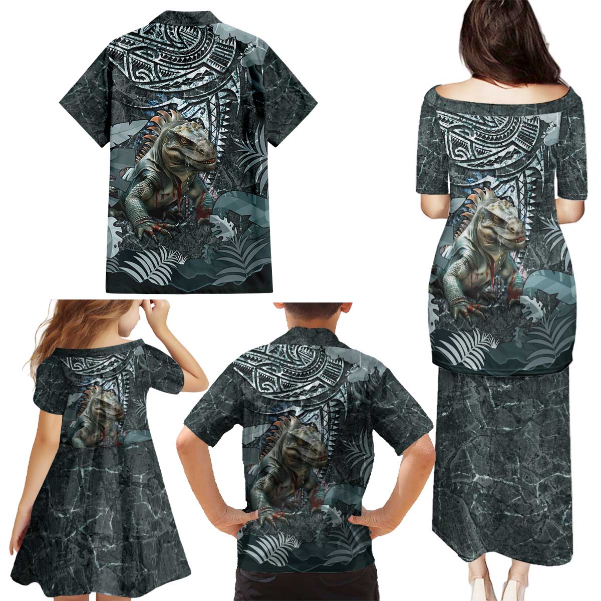 Hawaii Mo'o Lizard God Family Matching Puletasi and Hawaiian Shirt Polynesian Style LT05 - Polynesian Pride