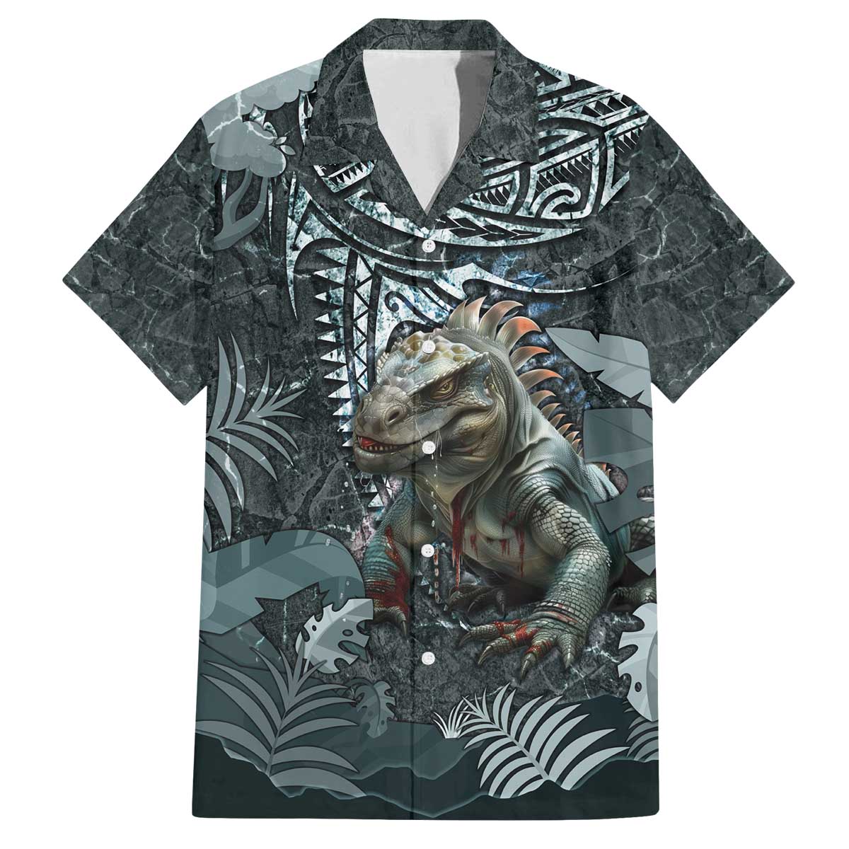 Hawaii Mo'o Lizard God Family Matching Puletasi and Hawaiian Shirt Polynesian Style LT05 Dad's Shirt - Short Sleeve Green - Polynesian Pride