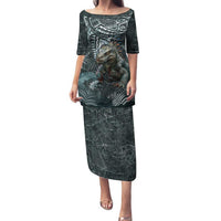 Hawaii Mo'o Lizard God Family Matching Puletasi and Hawaiian Shirt Polynesian Style LT05 Mom's Dress Green - Polynesian Pride