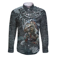 Hawaii Mo'o Lizard God Family Matching Short Sleeve Bodycon Dress and Hawaiian Shirt Polynesian Style LT05 Dad's Shirt - Long Sleeve Green - Polynesian Pride