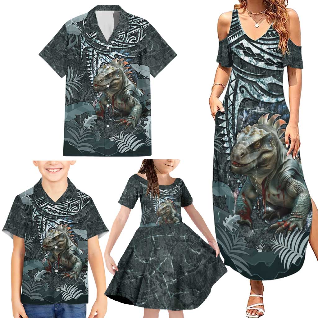 Hawaii Mo'o Lizard God Family Matching Summer Maxi Dress and Hawaiian Shirt Polynesian Style