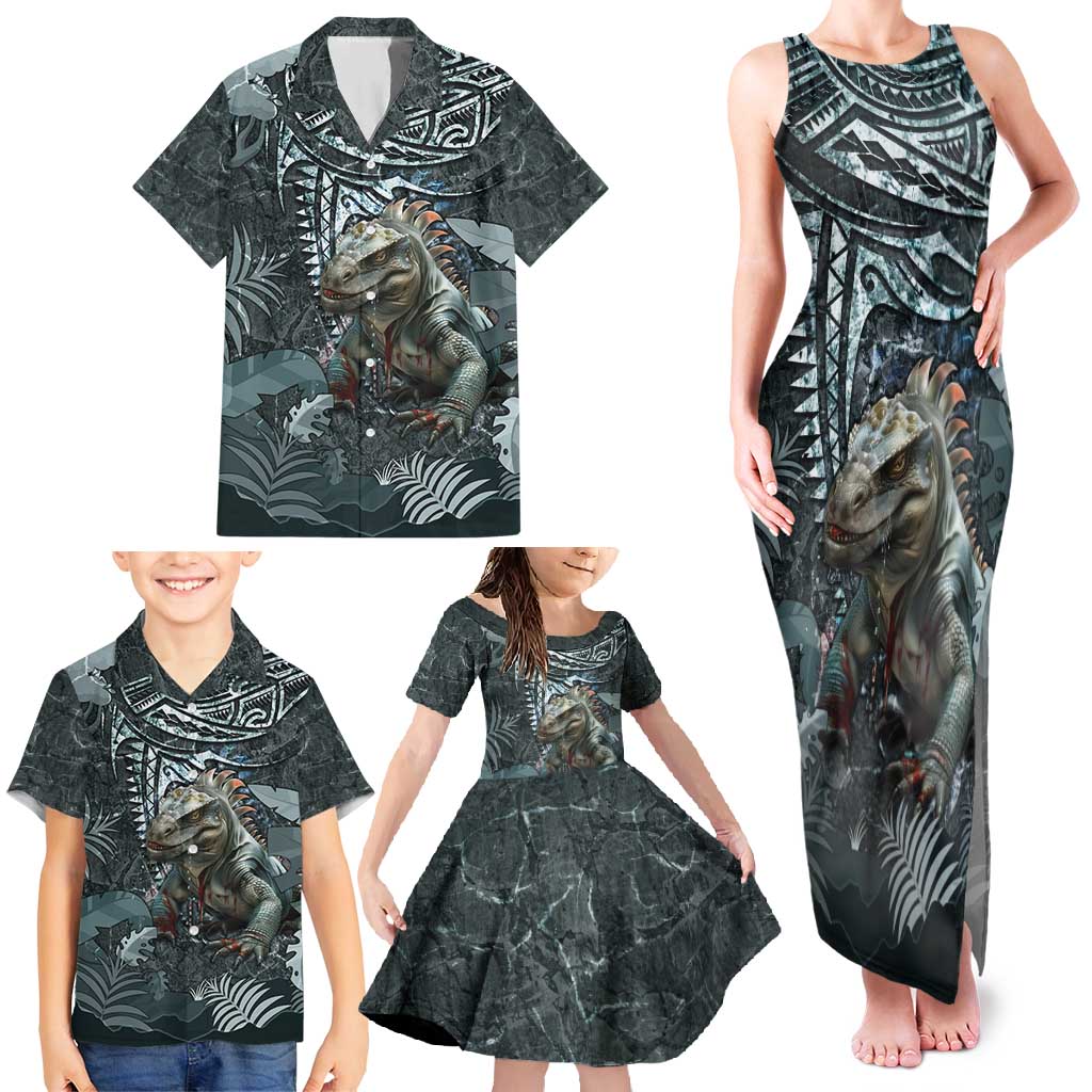 Hawaii Mo'o Lizard God Family Matching Tank Maxi Dress and Hawaiian Shirt Polynesian Style LT05 - Polynesian Pride