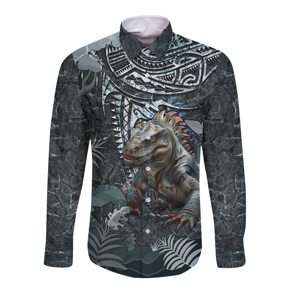 Hawaii Mo'o Lizard God Long Sleeve Button Shirt Polynesian Style