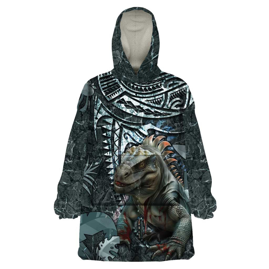 Hawaii Mo'o Lizard God Wearable Blanket Hoodie Polynesian Style LT05 One Size Green - Polynesian Pride