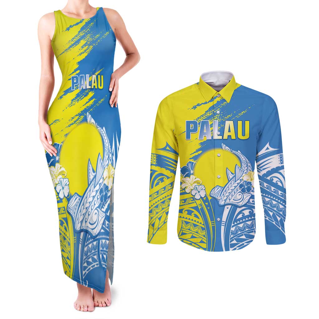 Palau Independence Day Couples Matching Tank Maxi Dress and Long Sleeve Button Shirt Happy 30th Anniversary