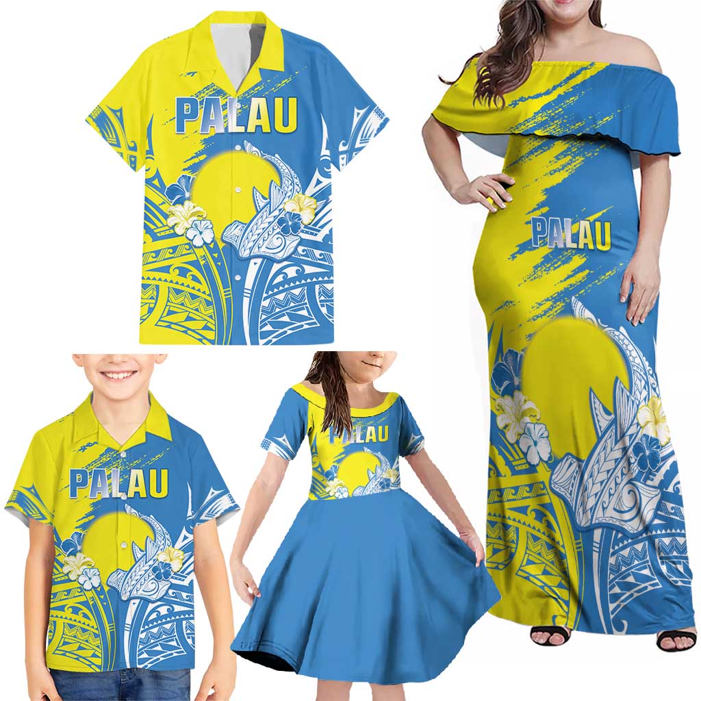 Palau Independence Day Family Matching Off Shoulder Maxi Dress and Hawaiian Shirt Happy 30th Anniversary