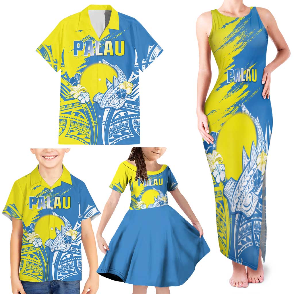 Palau Independence Day Family Matching Tank Maxi Dress and Hawaiian Shirt Happy 30th Anniversary