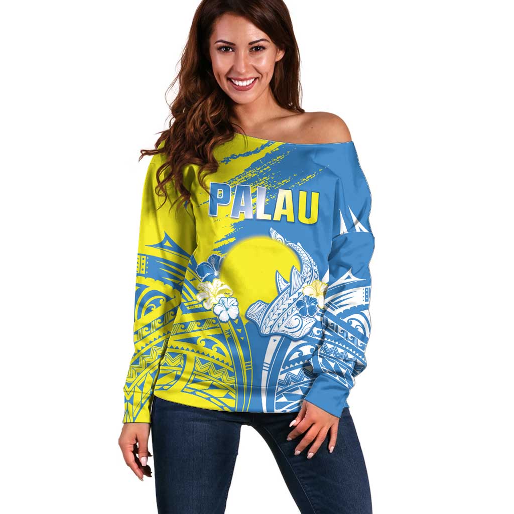 Palau Independence Day Off Shoulder Sweater Happy 30th Anniversary