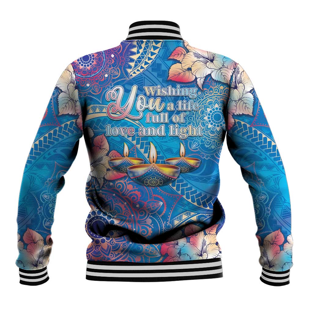 Happy Diwali Festival Baseball Jacket Diya Lamp Rangoli With Polynesian Pattern LT05 - Polynesian Pride