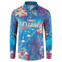 Happy Diwali Festival Button Sweatshirt Diya Lamp Rangoli With Polynesian Pattern LT05 Blue - Polynesian Pride