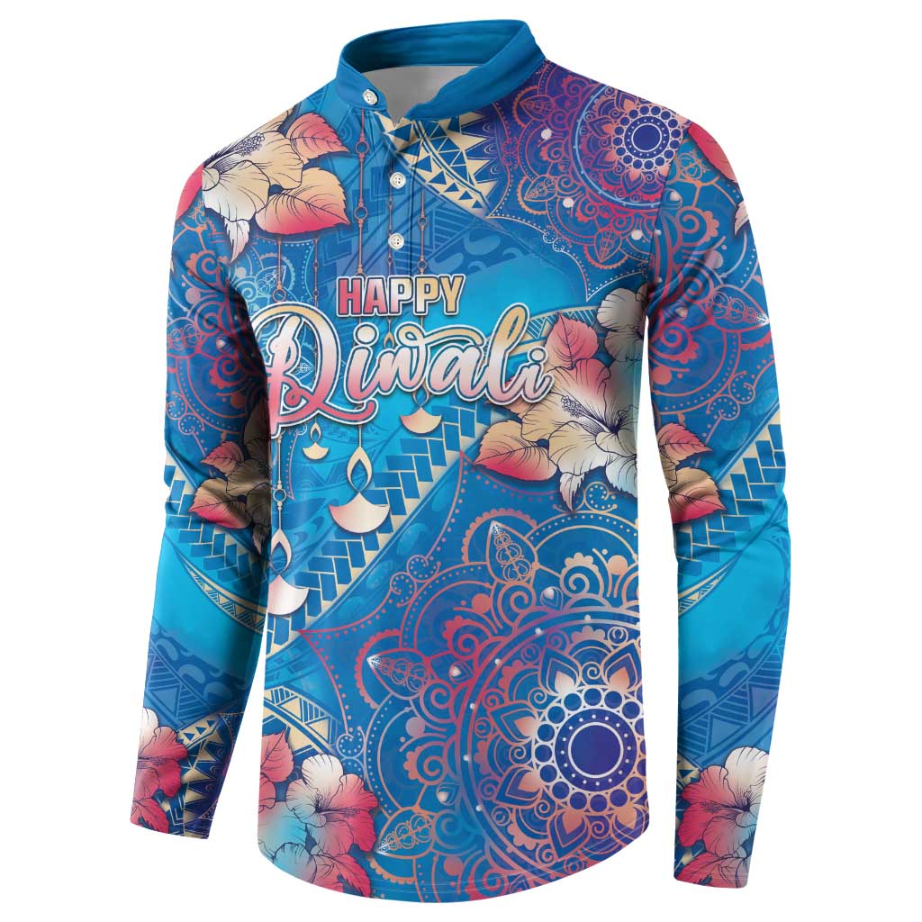 Happy Diwali Festival Button Sweatshirt Diya Lamp Rangoli With Polynesian Pattern LT05 - Polynesian Pride