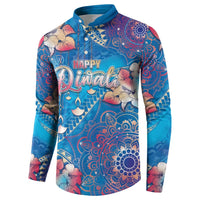 Happy Diwali Festival Button Sweatshirt Diya Lamp Rangoli With Polynesian Pattern LT05 - Polynesian Pride