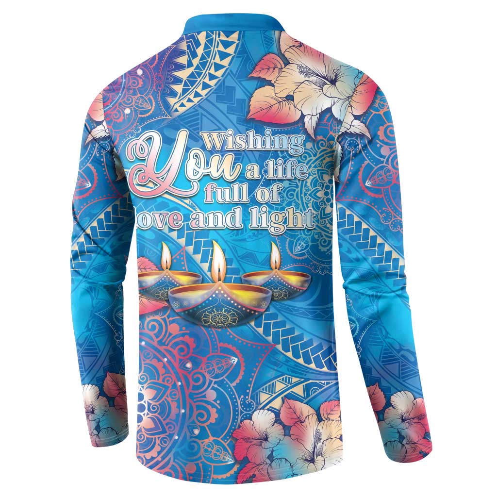 Happy Diwali Festival Button Sweatshirt Diya Lamp Rangoli With Polynesian Pattern LT05 - Polynesian Pride