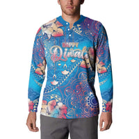 Happy Diwali Festival Button Sweatshirt Diya Lamp Rangoli With Polynesian Pattern LT05 - Polynesian Pride